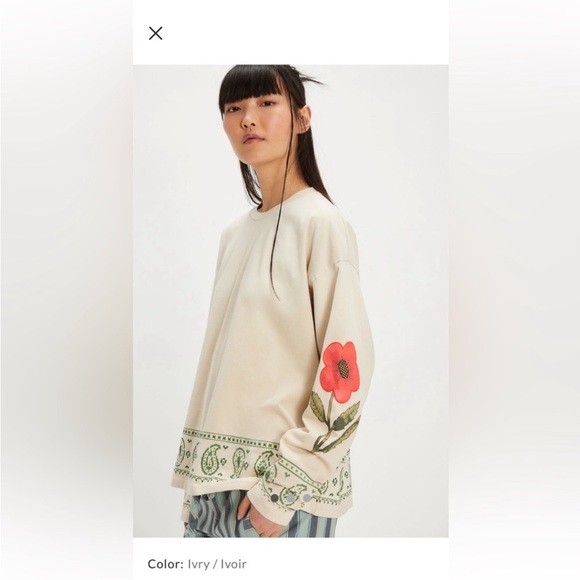 NWT Free People x FOUND Garden Bloom Embroidered Long Sleeve Tee in cream - Picture 7 of 7